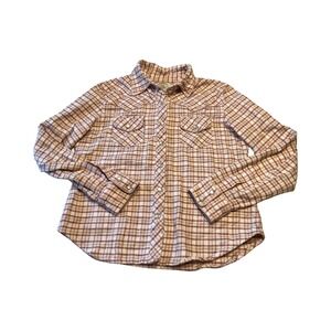 Sitwell Womens‎ Plaid Flannel Western Pearl Snap Shirt cream pink Size 8